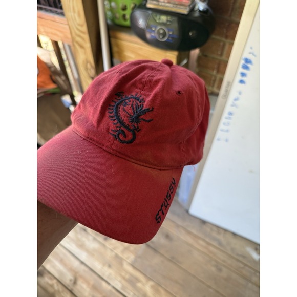 Vintage Stussy  Fitted Size L-XL Red Cap with Embroidered Dragon Design - Picture 1 of 6